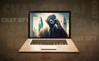 Laptop with ChatGPT AI assistant on screen in a workspace – 2025