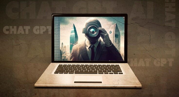 Laptop with ChatGPT AI assistant on screen in a workspace – 2025