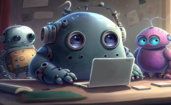 A futuristic AI-powered laptop with intelligent features on a modern desk – 2025
